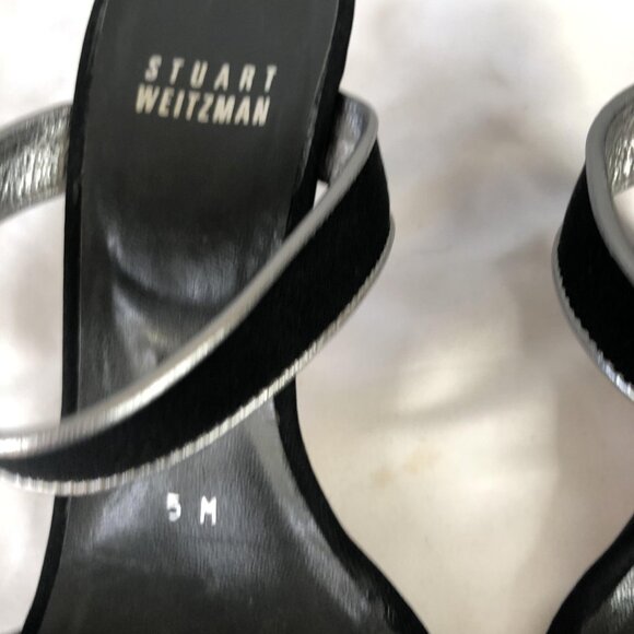 Stuart Weitzman Shoes Womens Size 5 Black Silver Sandal Heels Kitten Slide Mules - Picture 16 of 16